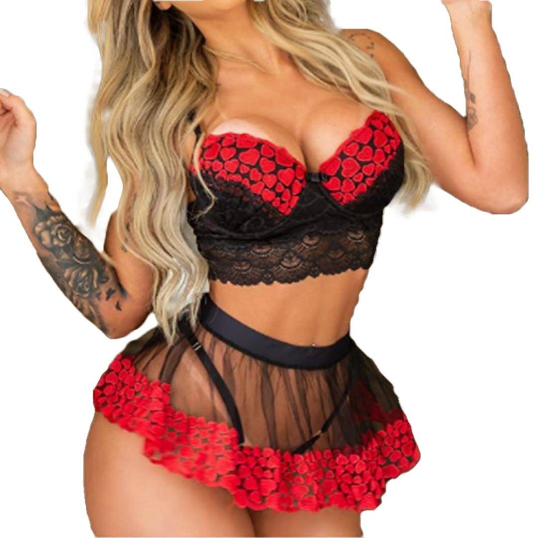 Ladies Sexy Lace Thong Bra and Skirt Set Adult Products cb5feb1b7314637725a2e7: Red