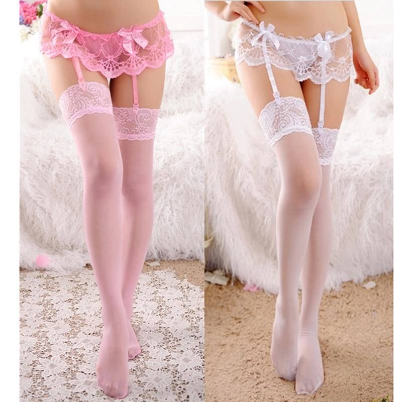 Sexy Floral Lace Stockings with Bowknots Adult Products cb5feb1b7314637725a2e7: Black|Pink|Red|White