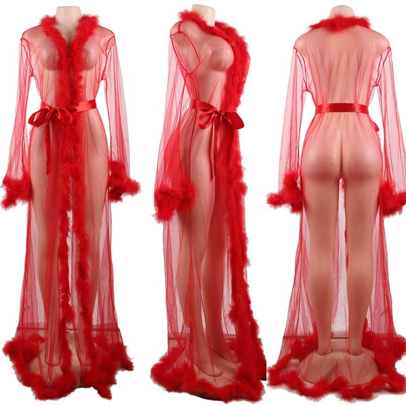 Women’s Eco-Fur Trim Sheer Robe Adult Products e7fe1e1c0e037b329782bd: Black Lingerie|Pink Lingerie|Red Babydoll|White Lingerie